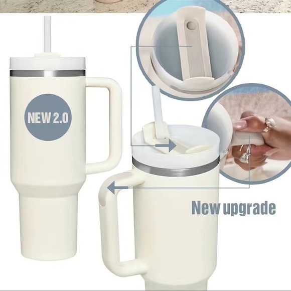 ✨40oz Reusable Vacuum Quencher Tumbler with Straw ✨ CREAM WHITE ✨ - Picture 10 of 11